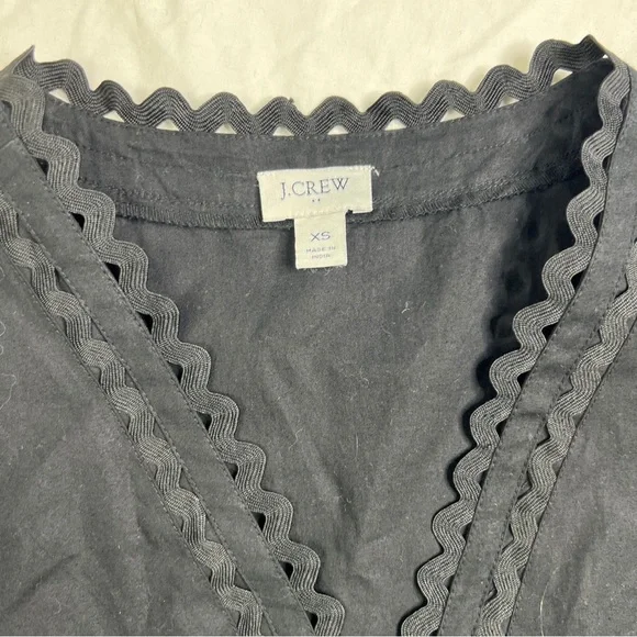 J Crew Midi Dress XS Cotton Blend Black Ruffle 3/4 Sleeve Scalloped Edge A051023 - Picture 4 of 8